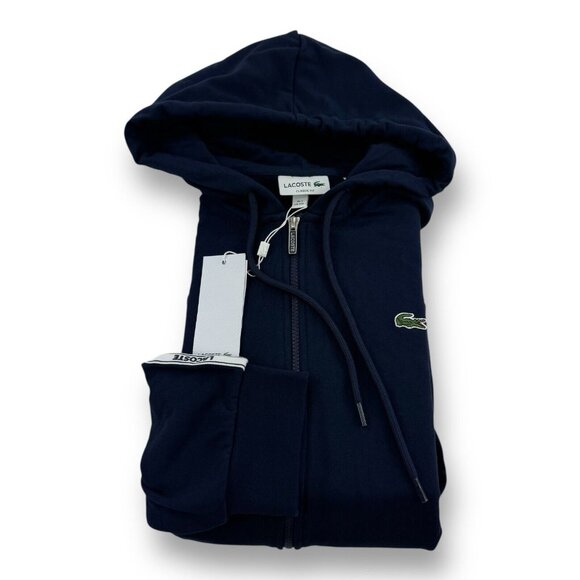 Lacoste Full Zip Cotton Polyester Hooded Sweatshirt Navy Blue Men's Size 2XL NWT - Picture 1 of 7
